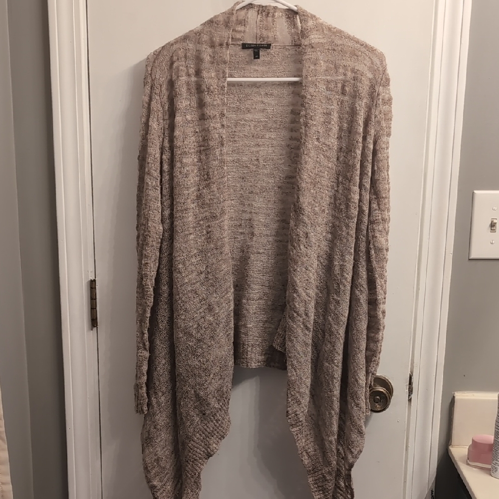 Eileen Fisher Tan Draped Cardigan Sweater Baby Alpaca/Wool Blend Size XS